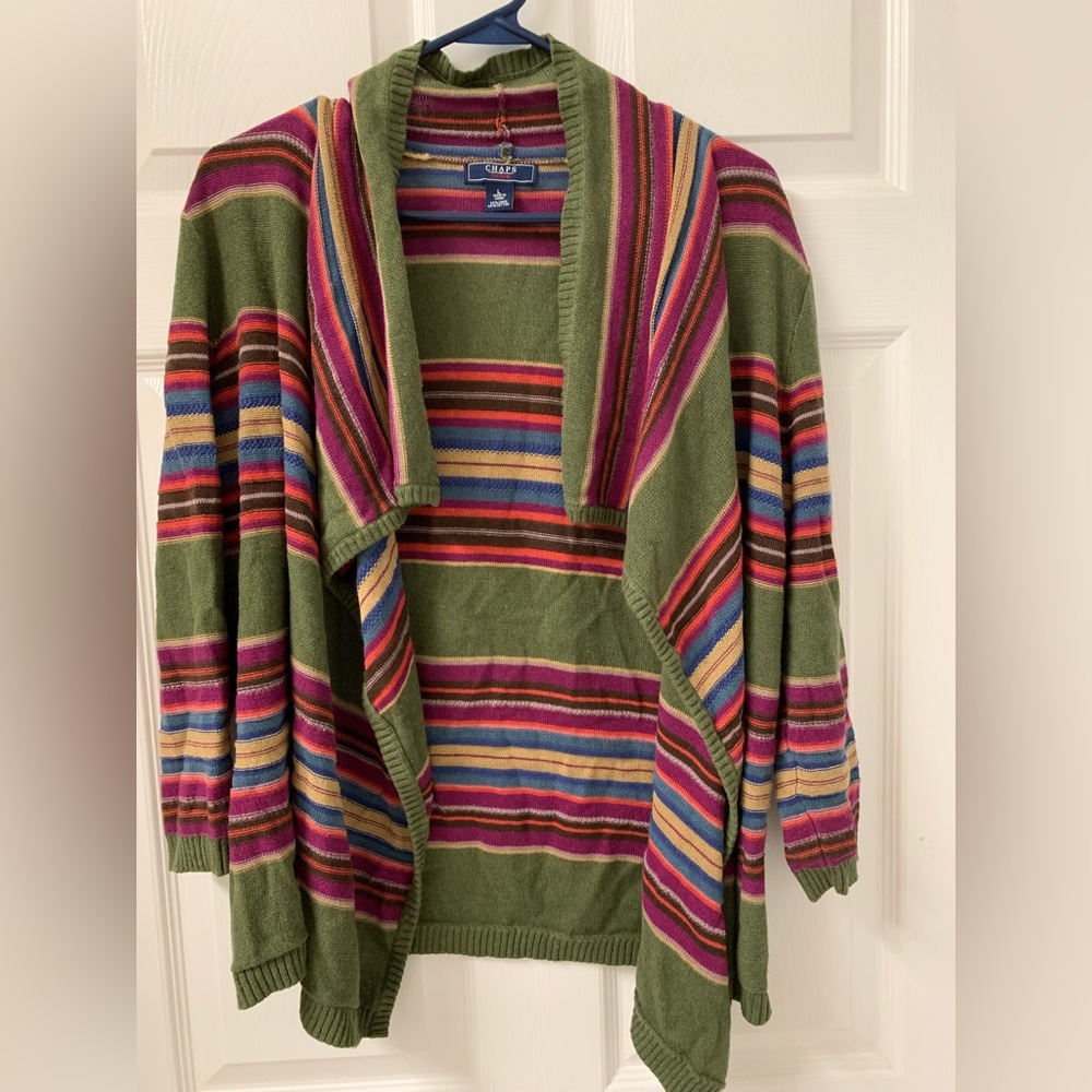 Chaps Linen Blend Striped Open Front Cardigan - image 1